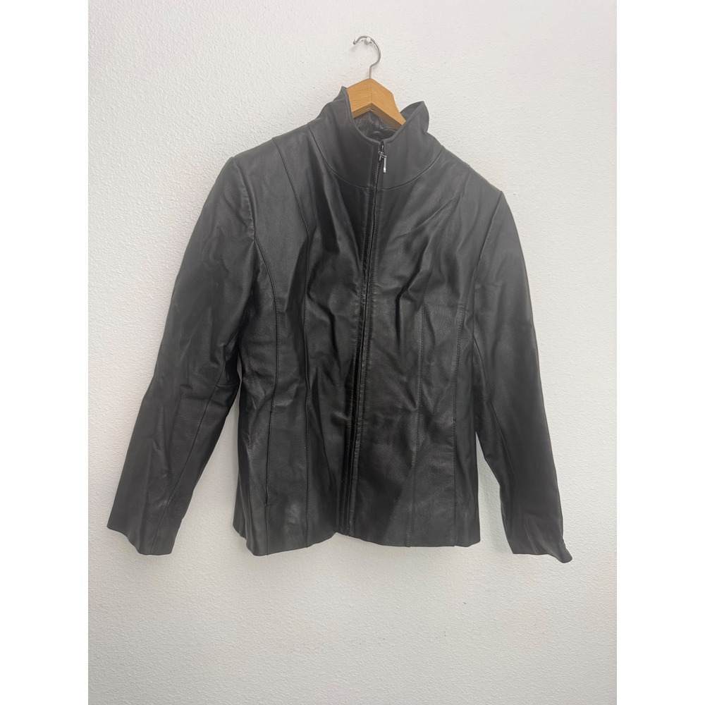 East 5th Black Genuine Leather Zip Up Mock Neck Jacket Womens Medium